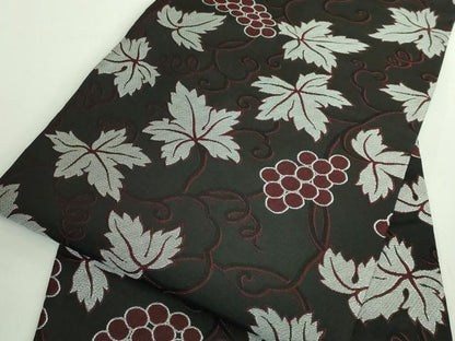 平和屋着物●極上　九寸名古屋帯　葡萄蔦の葉文　黒地　逸品　DZAB2397kh6