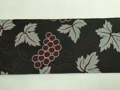 平和屋着物●極上　九寸名古屋帯　葡萄蔦の葉文　黒地　逸品　DZAB2397kh6