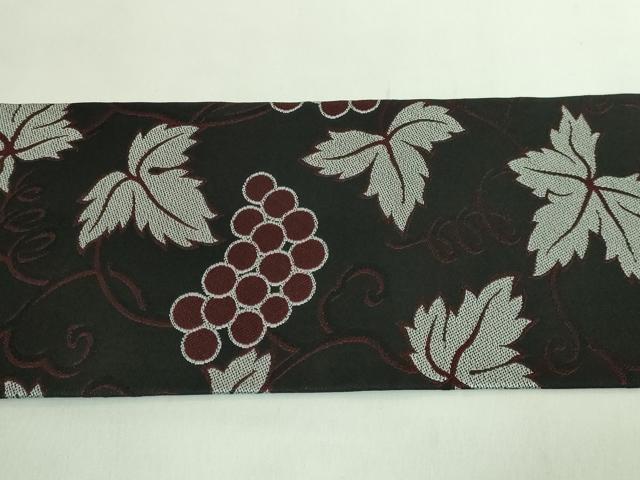 平和屋着物●極上　九寸名古屋帯　葡萄蔦の葉文　黒地　逸品　DZAB2397kh6