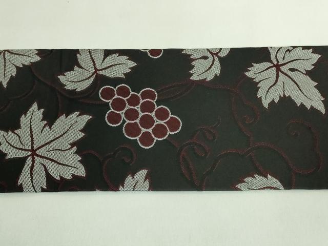 平和屋着物●極上　九寸名古屋帯　葡萄蔦の葉文　黒地　逸品　DZAB2397kh6