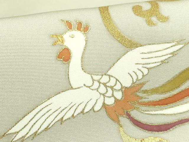 平和屋本店●極上　銀座　志ま亀　塩瀬　九寸名古屋帯　鳳凰唐草文　金彩　砂色地　たとう紙付き　逸品　DZAB2399kh6