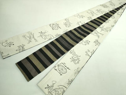 平和屋着物●極上　男性　両面　角帯　鳥獣戯画　横段文　逸品　DZAB2400kh6