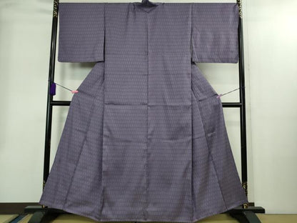 平和屋着物▽極上 経錦 お召 単衣 四ツ菱 江戸紫色地 反端付き 逸品 未使用 DZAB2403kh6