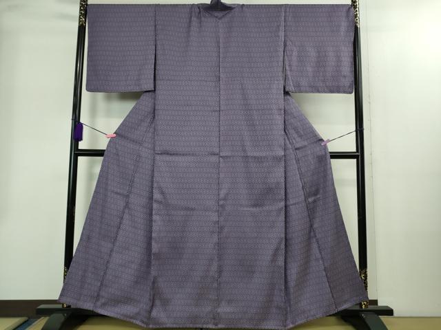 平和屋着物▽極上 経錦 お召 単衣 四ツ菱 江戸紫色地 反端付き 逸品 未使用 DZAB2403kh6