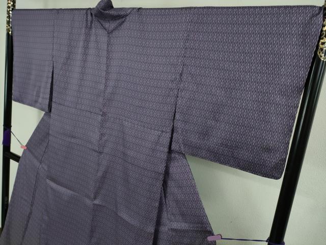 平和屋着物▽極上 経錦 お召 単衣 四ツ菱 江戸紫色地 反端付き 逸品 未使用 DZAB2403kh6
