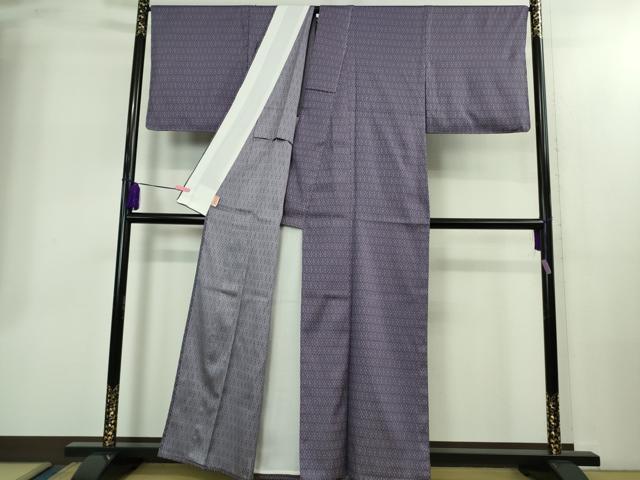 平和屋着物▽極上 経錦 お召 単衣 四ツ菱 江戸紫色地 反端付き 逸品 未使用 DZAB2403kh6