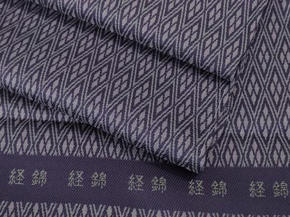 平和屋着物▽極上 経錦 お召 単衣 四ツ菱 江戸紫色地 反端付き 逸品 未使用 DZAB2403kh6