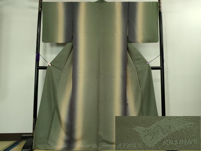 平和屋着物●極上　ファッションデザイナー　コシノアヤコ　お召　鳳凰笹地紋　暈し染め　ロング丈　逸品　未使用　DZAB2404kh6