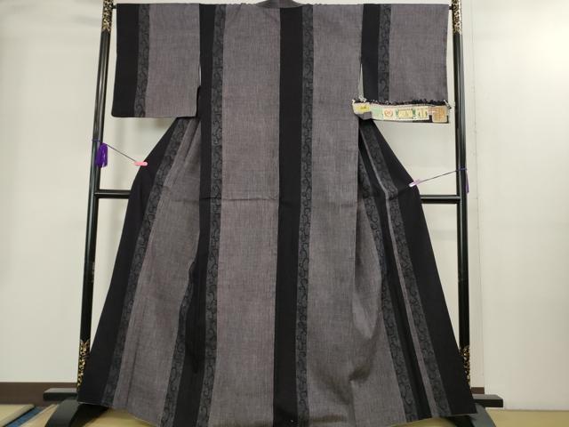 平和屋本店●極上　本場結城紬　重要無形文化財　80亀甲　藤貫謹製　唐草間道　証紙付き　逸品　DZAB2409kh6