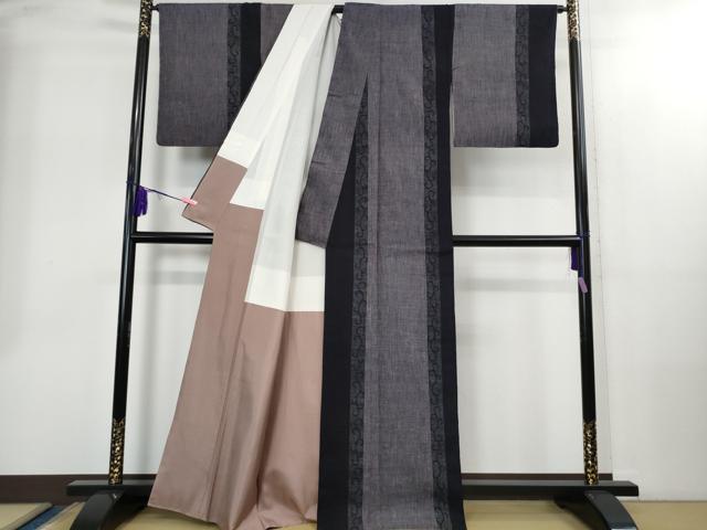 平和屋本店●極上　本場結城紬　重要無形文化財　80亀甲　藤貫謹製　唐草間道　証紙付き　逸品　DZAB2409kh6
