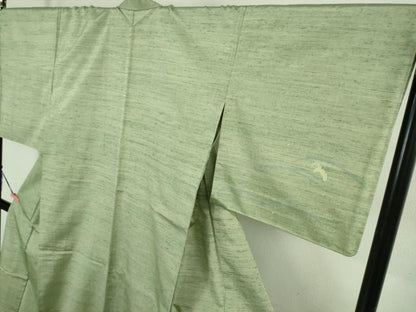 平和屋着物▽極上　能州紬　絲藝苑　上島洋山　訪問着　単衣　立波に兎　若葉色地　銀糸　ますいわ屋扱い　逸品　未使用　DZAB2411kh6