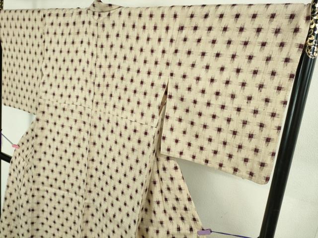 平和屋本店▽極上　浦野理一　経節紬　単衣　十字絣　逸品　DZAB2416kh6
