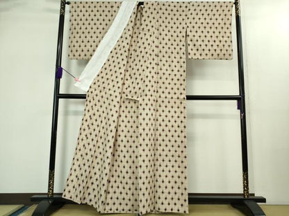 平和屋本店▽極上　浦野理一　経節紬　単衣　十字絣　逸品　DZAB2416kh6