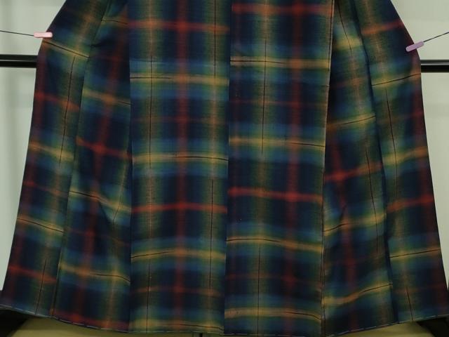 平和屋本店●極上　郡上紬　草木染　宗広ふきゑ作　変わり格子　反端付き　逸品　未使用　DZAB2420kh6