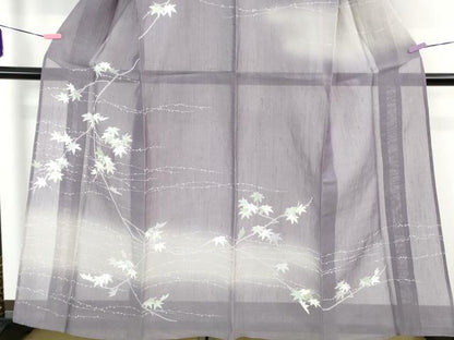 平和屋本店＊極上　夏物　創業460年・千總　訪問着　紗紬　楓　暈し染め　紫苑色地　銀彩　逸品　DZAB2424kh6