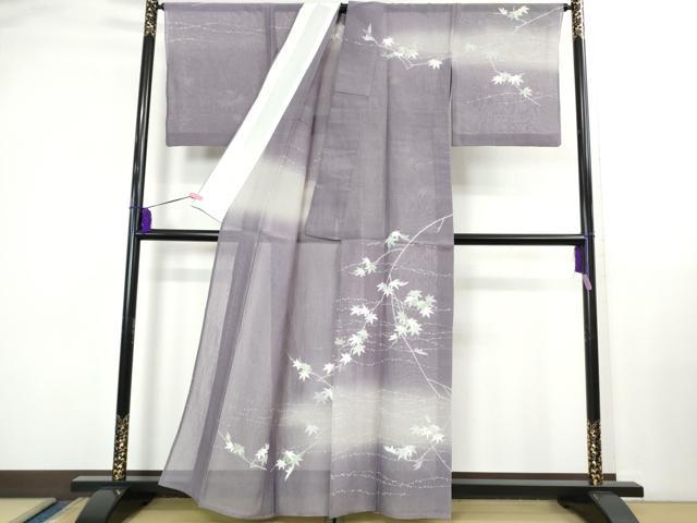 平和屋本店＊極上　夏物　創業460年・千總　訪問着　紗紬　楓　暈し染め　紫苑色地　銀彩　逸品　DZAB2424kh6 平和屋本店＊極上 夏物 創業460年・千總 訪問着 紗紬 楓