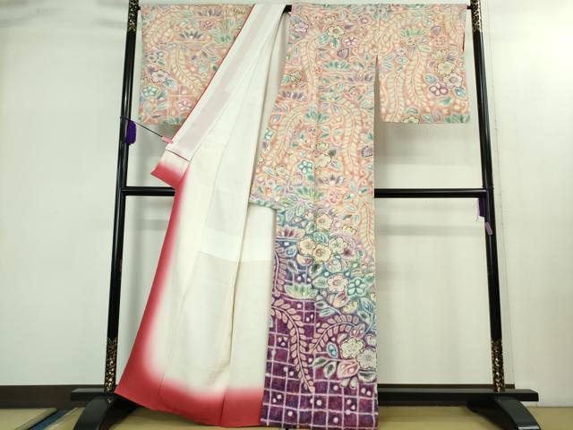 平和屋本店●極上　十七代京屋林蔵　本場結城紬地　訪問着　辻が花　暈し染め　逸品　DZAB2425kh6