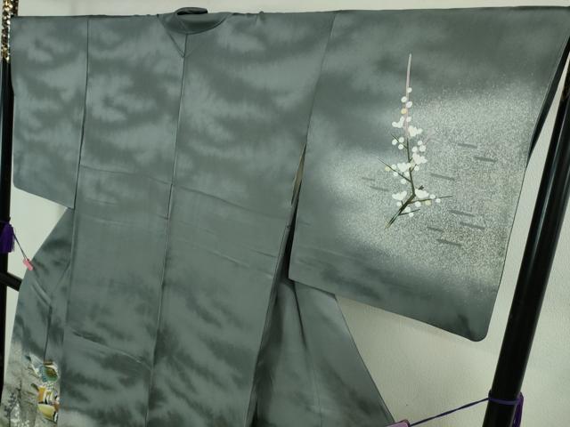 平和屋本店●極上　人間国宝・羽田登喜男　訪問着　鴛鴦　御召御納戸色地　暈し染め　金銀彩　反端付き　逸品　DZAB2426kh6