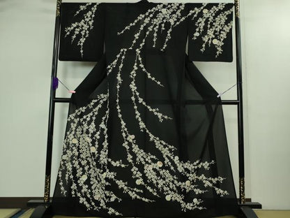 平和屋本店＊極上　夏物　訪問着　絽　枝垂れ桜　雪輪　黒地　逸品　DZAB2427kh6