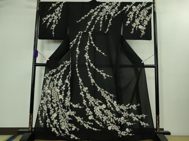 平和屋本店＊極上　夏物　訪問着　絽　枝垂れ桜　雪輪　黒地　逸品　DZAB2427kh6