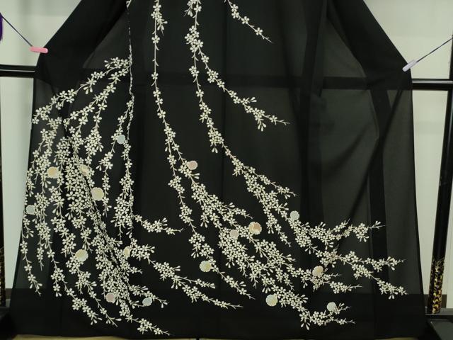 平和屋本店＊極上　夏物　訪問着　絽　枝垂れ桜　雪輪　黒地　逸品　DZAB2427kh6