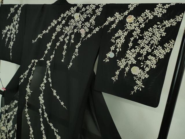 平和屋本店＊極上　夏物　訪問着　絽　枝垂れ桜　雪輪　黒地　逸品　DZAB2427kh6