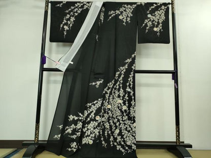 平和屋本店＊極上　夏物　訪問着　絽　枝垂れ桜　雪輪　黒地　逸品　DZAB2427kh6