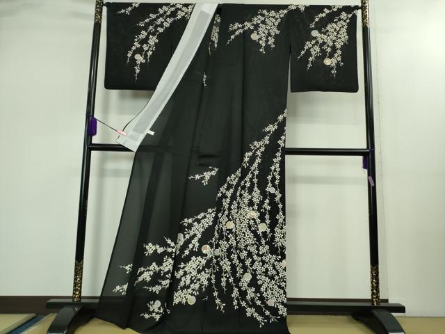 平和屋本店＊極上　夏物　訪問着　絽　枝垂れ桜　雪輪　黒地　逸品　DZAB2427kh6
