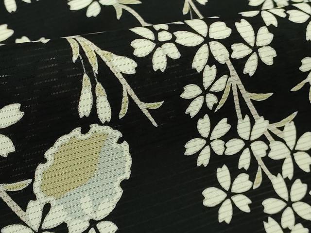 平和屋本店＊極上　夏物　訪問着　絽　枝垂れ桜　雪輪　黒地　逸品　DZAB2427kh6