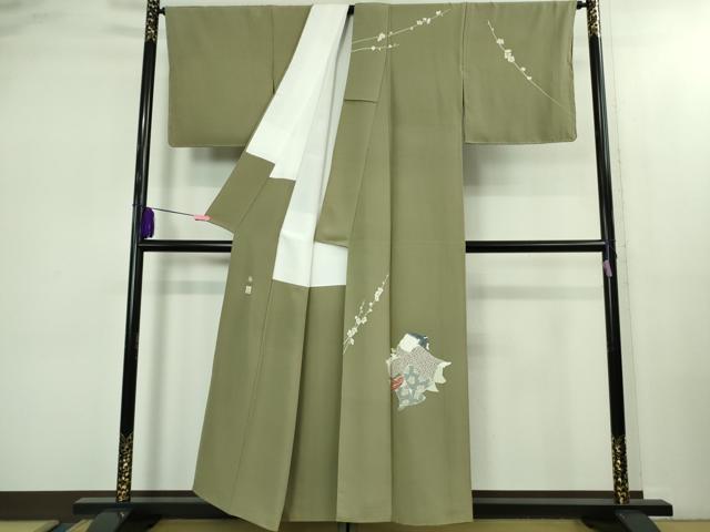 平和屋本店●極上　二代目・由水十久　本加賀友禅　訪問着　梅　人物文　青白橡色地　逸品　DZAB2431kh6