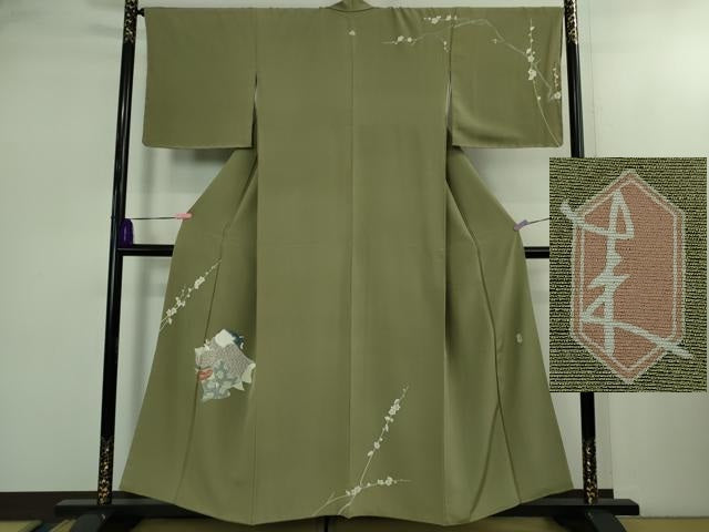 平和屋本店●極上　二代目・由水十久　本加賀友禅　訪問着　梅　人物文　青白橡色地　逸品　DZAB2431kh6