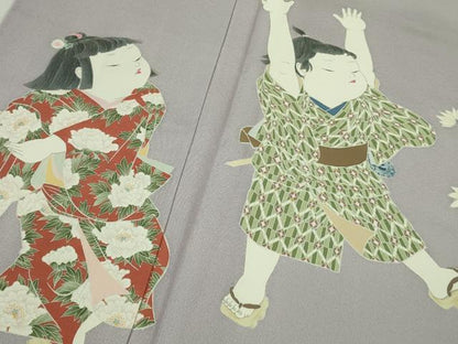 平和屋本店●極上　加賀友禅の巨匠　初代　由水十久　訪問着　童子遊び　薄葡萄色地　逸品　DZAB2432kh6