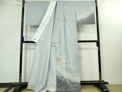 平和屋本店▽極上 洗える最高級着物 ＜英＞はなぶさ謹製 訪問着 単衣 乱菊 淡藤色地 暈し染め 銀彩 逸品 DZAB2433kh6