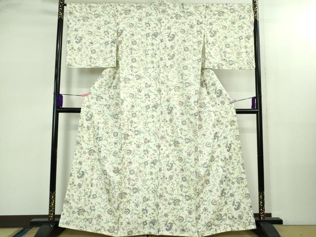 平和屋本店●極上　岡重謹製　OKAJIMA　小紋　伊と幸　更紗花文　象牙色地　金彩　反端付き　逸品　DZAB2436kh6