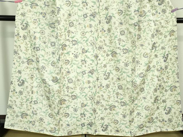 平和屋本店●極上　岡重謹製　OKAJIMA　小紋　伊と幸　更紗花文　象牙色地　金彩　反端付き　逸品　DZAB2436kh6