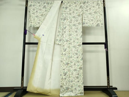 平和屋本店●極上　岡重謹製　OKAJIMA　小紋　伊と幸　更紗花文　象牙色地　金彩　反端付き　逸品　DZAB2436kh6