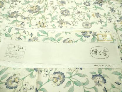 平和屋本店●極上　岡重謹製　OKAJIMA　小紋　伊と幸　更紗花文　象牙色地　金彩　反端付き　逸品　DZAB2436kh6