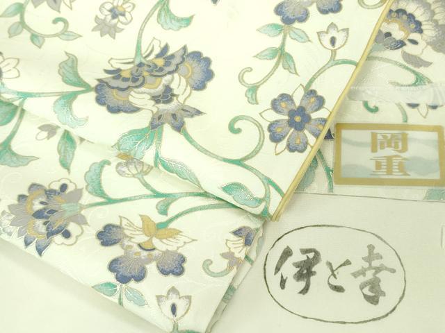 平和屋本店●極上　岡重謹製　OKAJIMA　小紋　伊と幸　更紗花文　象牙色地　金彩　反端付き　逸品　DZAB2436kh6
