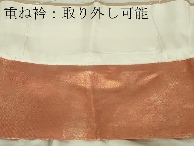 平和屋本店●極上　創業460年・千總　訪問着　駒刺繍　扇面飛鶴鴛鴦花文　丁子色地　暈し染め　金彩　大丸扱い　逸品　DZAB2437kh6