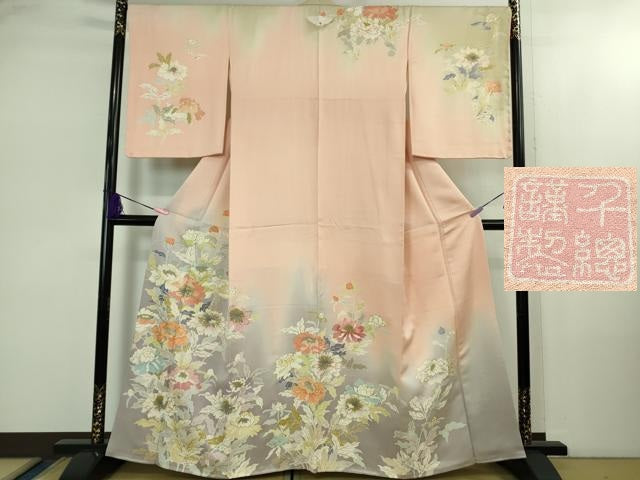 平和屋本店●極上　創業460年・千總　訪問着　刺繍　草花文　虹色地　暈し染め　金糸　大丸扱い　逸品　DZAB2438kh6
