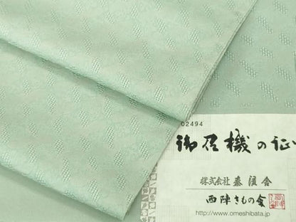 平和屋本店▽極上　京都・西陣　織元ブランド　泰流舎　お召　単衣　紋紗　錆青磁色地　証紙付き　逸品　DZAB2440kh6