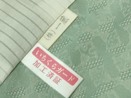 平和屋本店▽極上　京都・西陣　織元ブランド　泰流舎　お召　単衣　紋紗　錆青磁色地　証紙付き　逸品　DZAB2440kh6