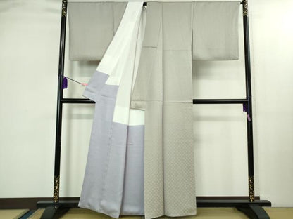 平和屋本店●極上　創業280年　誉田屋源兵衛　お召　花菱　牡丹鼠色　反端付き　逸品　DZAB2441kh6