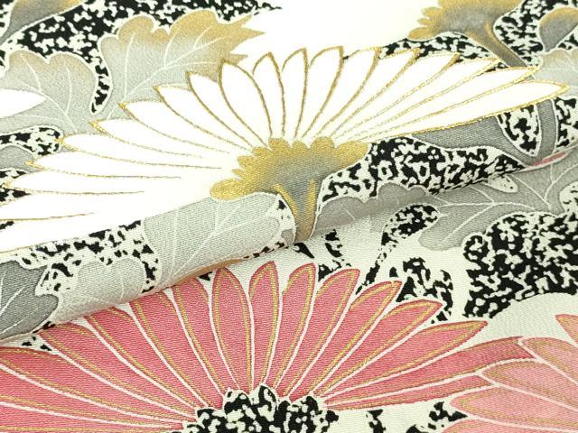 平和屋本店●極上　人間国宝　森口華弘　蒔糊友禅　蒔糊散らし　黒留袖　刺繍　横菊　金糸　三越扱い　逸品　DZAB2442kh6