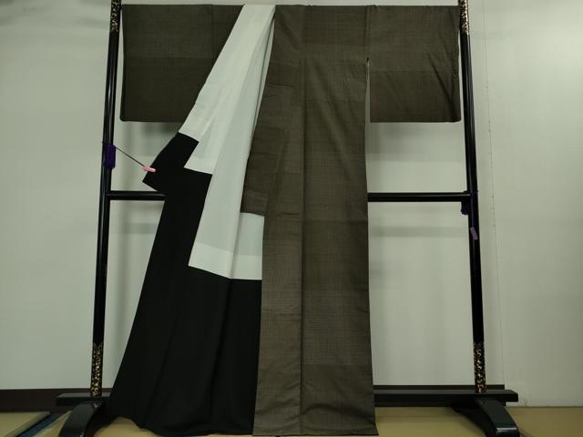 平和屋本店●極上　工芸染織　むら田　紬　変わり市松　たとう紙付き　逸品　DZAB2451kh6