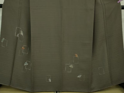 平和屋着物●極上　訪問着　刺し子　総刺繍　梟　ふくろう　紫鼠色地　逸品　未使用　DZAB2452kh6
