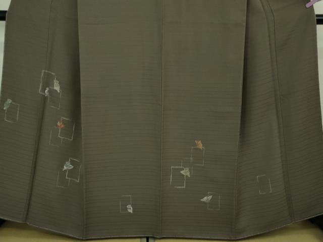 平和屋着物●極上　訪問着　刺し子　総刺繍　梟　ふくろう　紫鼠色地　逸品　未使用　DZAB2452kh6