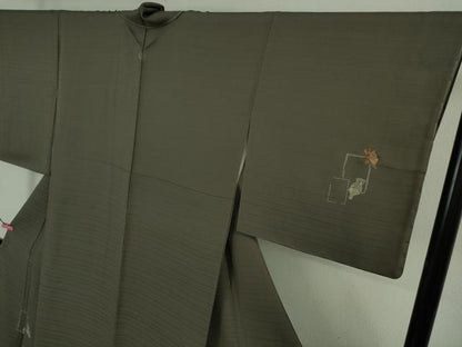 平和屋着物●極上　訪問着　刺し子　総刺繍　梟　ふくろう　紫鼠色地　逸品　未使用　DZAB2452kh6