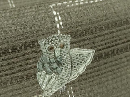 平和屋着物●極上　訪問着　刺し子　総刺繍　梟　ふくろう　紫鼠色地　逸品　未使用　DZAB2452kh6