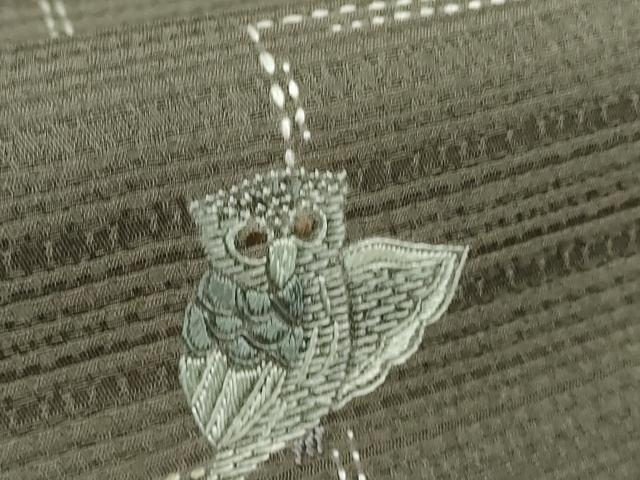 平和屋着物●極上　訪問着　刺し子　総刺繍　梟　ふくろう　紫鼠色地　逸品　未使用　DZAB2452kh6